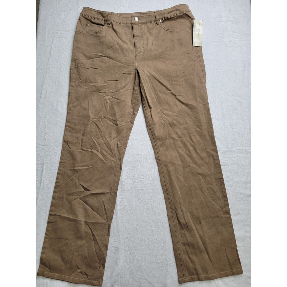 NWT Jones New York Sport Pants Womens 14 Brown Shape Control Straight Leg Pant